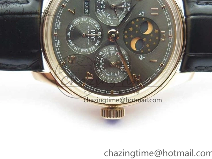 MIROTIME 0129 Elegant Portugieser Perpetual Calendar IW503302 RG V9F 1:1 Best Edition Gray Dial on Black Leather Strap A 7096